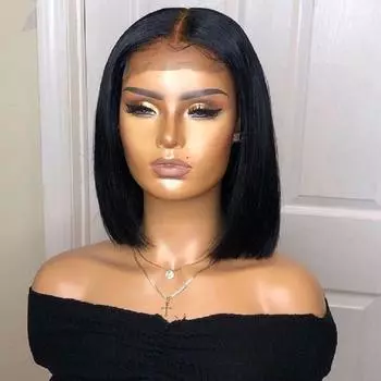 Женский натуральный парик для ежедневного использования, короткий прямой парик с пробором посередине, модные черные парики из высокотемпературного синтетического волокна для женщин