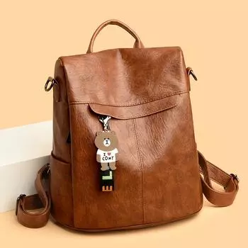 Женский небольшой рюкзак, многослойная сумка через плечо из мягкой кожи большой вместимости чёрный