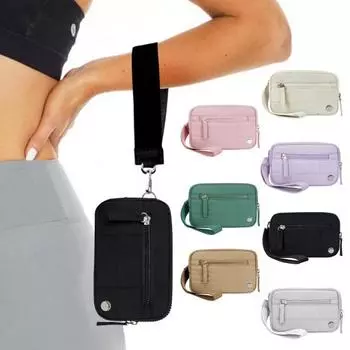 Женский нейлоновый стеганый кошелек на запястье, портативный водонепроницаемый кошелек на запястье с 3 карманами на молнии для кредитных карт и ключей фиолетовый