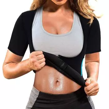 Женский неопреновый костюм для сауны, жилет для тренировок в тренажерном зале, майка для похудения, рубашка для похудения с застежкой-молнией, толстовка с коротким рукавом XXL чёрный