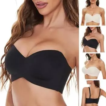 Женский невидимый бюстгальтер, однотонный бюстгальтер, мягкий, дышащий, с подкладкой, на косточках, женский невидимый бюстгальтер без бретелек, с функцией пуш-ап, поддержка груди для Off 34/75B чёрный