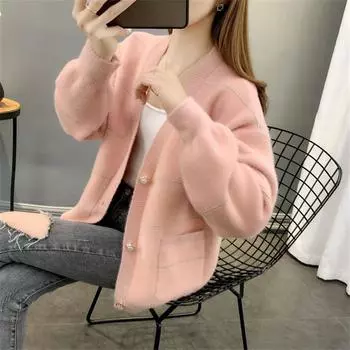 Женский норковый бархатный кардиган, свитер, куртка, верхняя одежда, весна-осень, новый стиль, женская одежда, трендовое вязаное пальто S