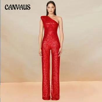 Женский новый безрукавный комбинезон на одно плечо с высокой талией и блестками S белый