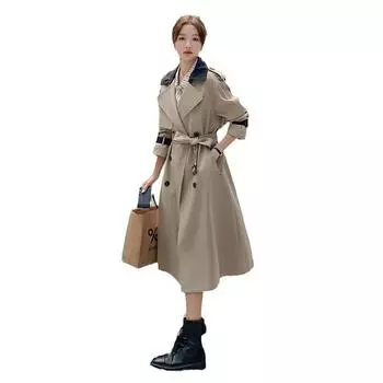 Женский новый дизайн, длинный плащ контрастных цветов, женский двубортный топ со шнуровкой S хаки