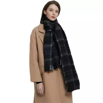 Женский новый европейский и американский шарф-шаль, осенне-зимний крупный сетчатый треугольный имитация кашемира двухсторонний шарф 200x40cm чёрный