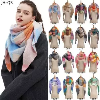 Женский новый европейский и американский шарф-шаль, осенне-зимний крупный сетчатый треугольный имитация кашемира двухсторонний шарф 198x128cm