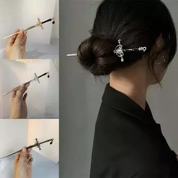 Женский новый китайский рубиновый кулон-меч, шпилька для волос на затылке, украшение для волос, головной убор, современный 1