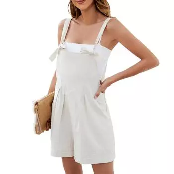 Женский новый комбинезон на подтяжках, повседневный модный однотонный костюм с карманами S белый