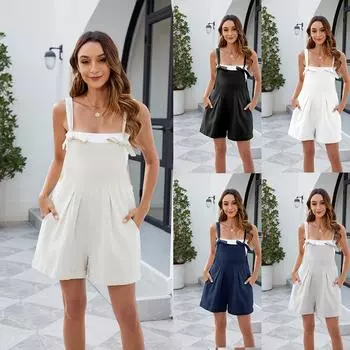 Женский новый комбинезон на подтяжках, повседневный модный однотонный костюм с карманами L бежевый