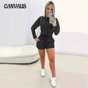 Женский новый летний костюм с длинным рукавом и шортами S зелёный