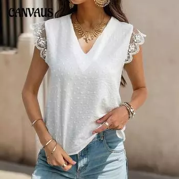 Женский новый летний топ с кружевом Hairball и V-образным вырезом, белый S белый
