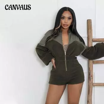 Женский новый модный комбинезон с длинными рукавами на молнии, шорты, облегающие модели S чёрный