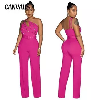 Женский новый модный однотонный комбинезон, облегающий, на одно плечо, с широкими штанинами, модели S коричневый