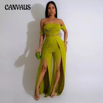 Женский новый модный повседневный костюм с широкими брюками и открытой грудью S чёрный