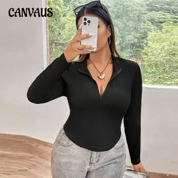 Женский новый осенний однотонный топ на молнии с длинным рукавом Spice Girl 1XL чёрный