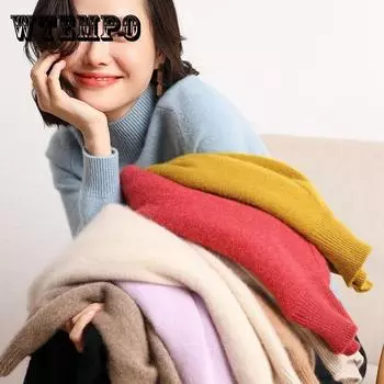 Женский новый полуводолазный утолщенный свитер, женский свободный однотонный вязаный свитер с низом, верхняя часть, осень и зима XXXL