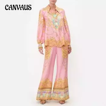 Женский новый повседневный праздничный костюм из двух частей с длинным рукавом и розовым принтом S розовый