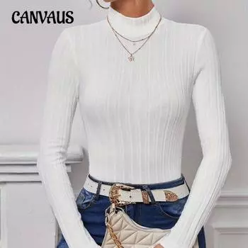 Женский новый простой белый тонкий трикотаж Зима Внутри Высокий уровень Sense of High-neck Top Thin Джемпер S белый