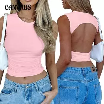 Женский новый сексуальный жилет с открытой спиной, короткий плиссированный летний модный топ без рукавов S серый