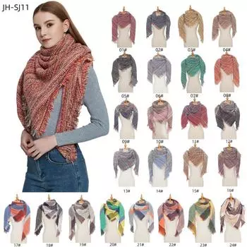 Женский новый шарф в европейском и американском стиле, осенне-зимний клетчатый треугольный утолщенный теплый универсальный шарф 135 * 135cm