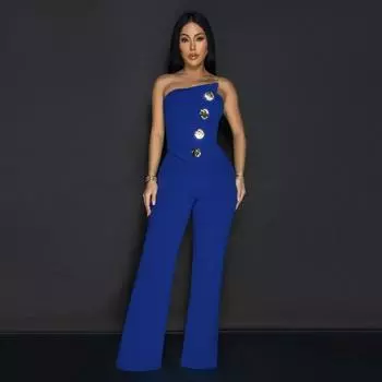 Женский новый свободный комбинезон с широкими брюками и сборками нестандартного дизайна S чёрный