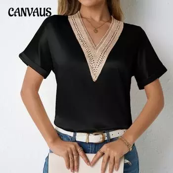 Женский новый свободный топ с короткими рукавами и V-образным вырезом S