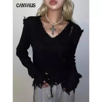 Женский новый темперамент V-образный вырез, ручная работа, длинный рукав, тонкий трикотаж S серый