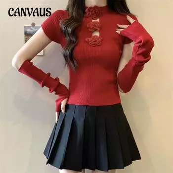 Женский новый тонкий однотонный короткий трикотажный топ one size красный