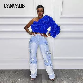 Женский новый топ Lotus Short с косыми плечами и однотонным принтом S чёрный