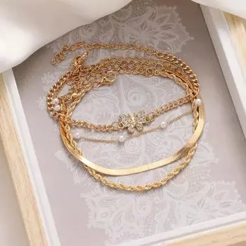 Женский ножной браслет из 4 предметов, элегантный браслет с витой цепочкой, ювелирные изделия