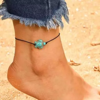 Женский ножной браслет с подвеской в виде черепахи. Изысканные ювелирные изделия. Универсальный легкий богемный ножной браслет. чёрный