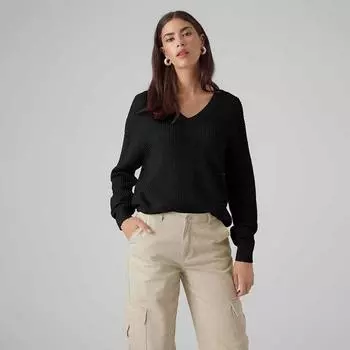 Женский объемный ажурный свитер с V-образным вырезом VERO MODA S чёрный