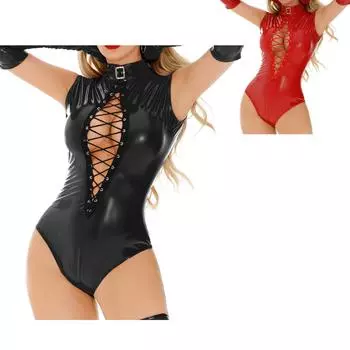 Женский облегающий боди без рукавов с пряжкой, для дискотечного бара, ночного клуба, для танцев на пилоне, костюм из искусственной кожи, комбинезон Babydoll, мишки M