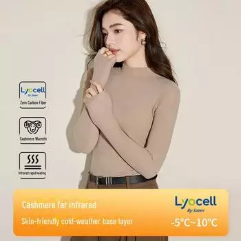 Женский облегающий кашемировый топ с длинными рукавами и полуводолазкой — стильная верхняя и нижняя одежда для осени и зимы XL (110-125 catties) чёрный