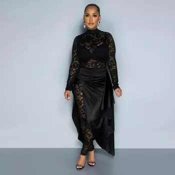 Женский облегающий комбинезон с круглым вырезом, длинными рукавами и юбкой на шнуровке, комплект из двух предметов S розы красного