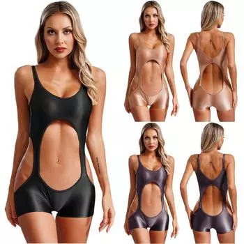 Женский облегающий комбинезон с вырезом, купальник без рукавов, ролевая игра, клубная одежда, прозрачное боди, нижнее белье, костюм One Size