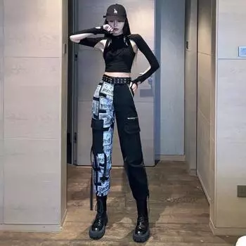 Женский облегающий комбинезон с высокой талией и принтом в стиле хип-хоп — модные повседневные брюки с манжетами для джазовых танцев XL