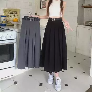 Женский облегающий костюм с плиссированной юбкой и поясом 2024 года — коллекция весна/лето M чёрный