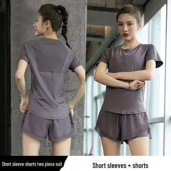 Женский облегающий летний фитнес-костюм из двух частей - с коротким рукавом, быстросохнущий, для занятий йогой и бегом L