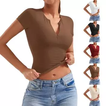 Женский облегающий модный топ для йоги с короткими рукавами и застежкой-молнией на половину длины L бежевый