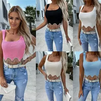 Женский облегающий сексуальный жилет на весну и осень, вязаный топ с кисточками и бриллиантами Y2K, женские однотонные укороченные топы S жёлтый