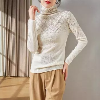 Женский облегающий свитер Niche Diamond Silk Wool с высоким воротником - Осень/Зима 2024 120