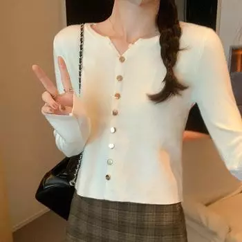 Женский облегающий свитер с длинными рукавами в ленивом стиле, на осень и зиму, новый европейский стиль, тонкий трикотажный кардиган с эластичной вязкой S