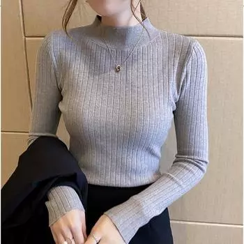 Женский облегающий свитер с высоким воротником и длинными рукавами, трикотажный топ S темно-коричневого