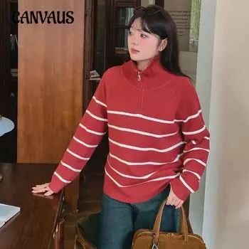 Женский облегающий свитер в полоску больших размеров с отворотом и полуобхватом груди XL чёрный