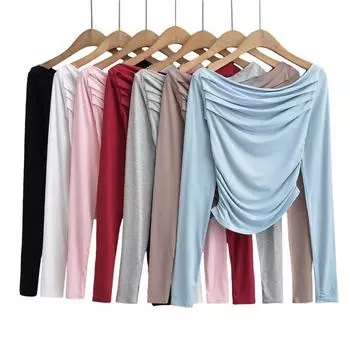 Женский облегающий топ на одно плечо без пальцев с длинным рукавом и асимметричным кроем - Осенняя коллекция Small чёрный