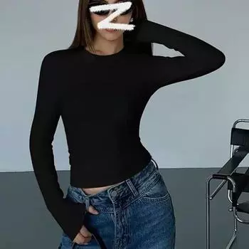 Женский облегающий топ с длинными рукавами и прямыми плечами 2024 года XL