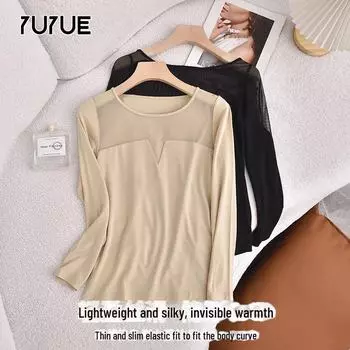 Женский облегающий трикотажный топ Yuyue с круглым вырезом, слегка прозрачный и теплый S