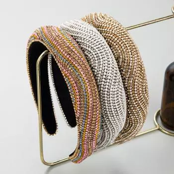 Женский ободок для волос в стиле барокко, хрустальная цепочка с губкой Headwen, головной убор с высоким черепом OneSize белый