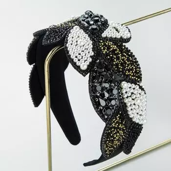 Женский ободок для волос в стиле ретро со стразами и жемчугом в стиле барокко, большой обруч для волос с широкими полями для выпускного вечера OneSize белый